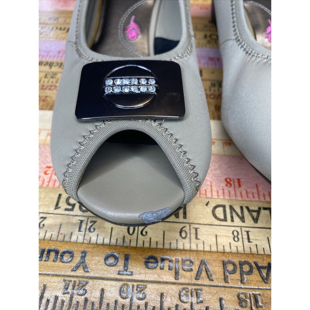 Ros Hommerson Eloise Taupe Micro Stretch Peep Toe Shoes Size 9.5 N Rhinestone - Picture 5 of 16